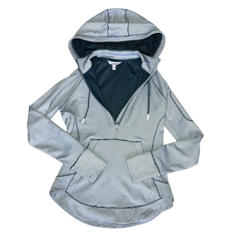 Athleta Navy White Striped Pocket Hoodie XS